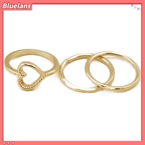 4 PCS Perhiasan/Set Cincin Jari Model Bertumpuk Bentuk Daun Hati Bahan Berlian Imitasi