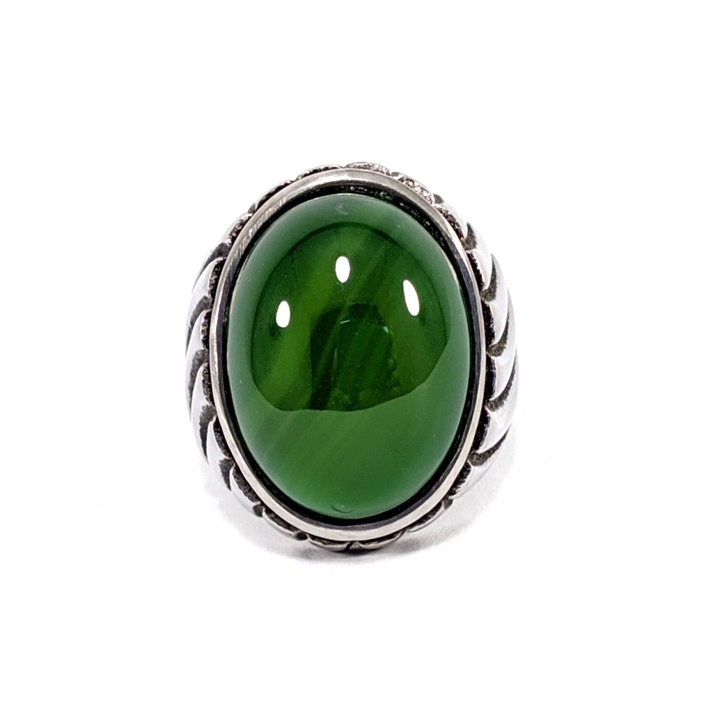 Natural Cincin Titanium Batu Akik Green Calchedony Ijo Botol