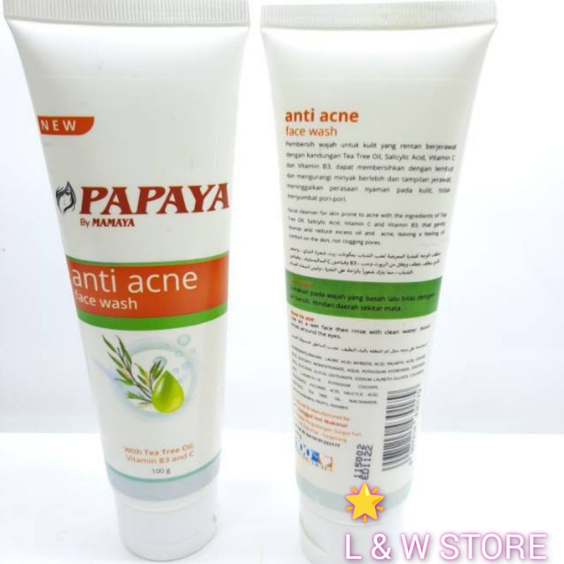 Papaya Mamaya Anti Acne Face Wash 100gr/Sabun Wajah Ance/BPOM