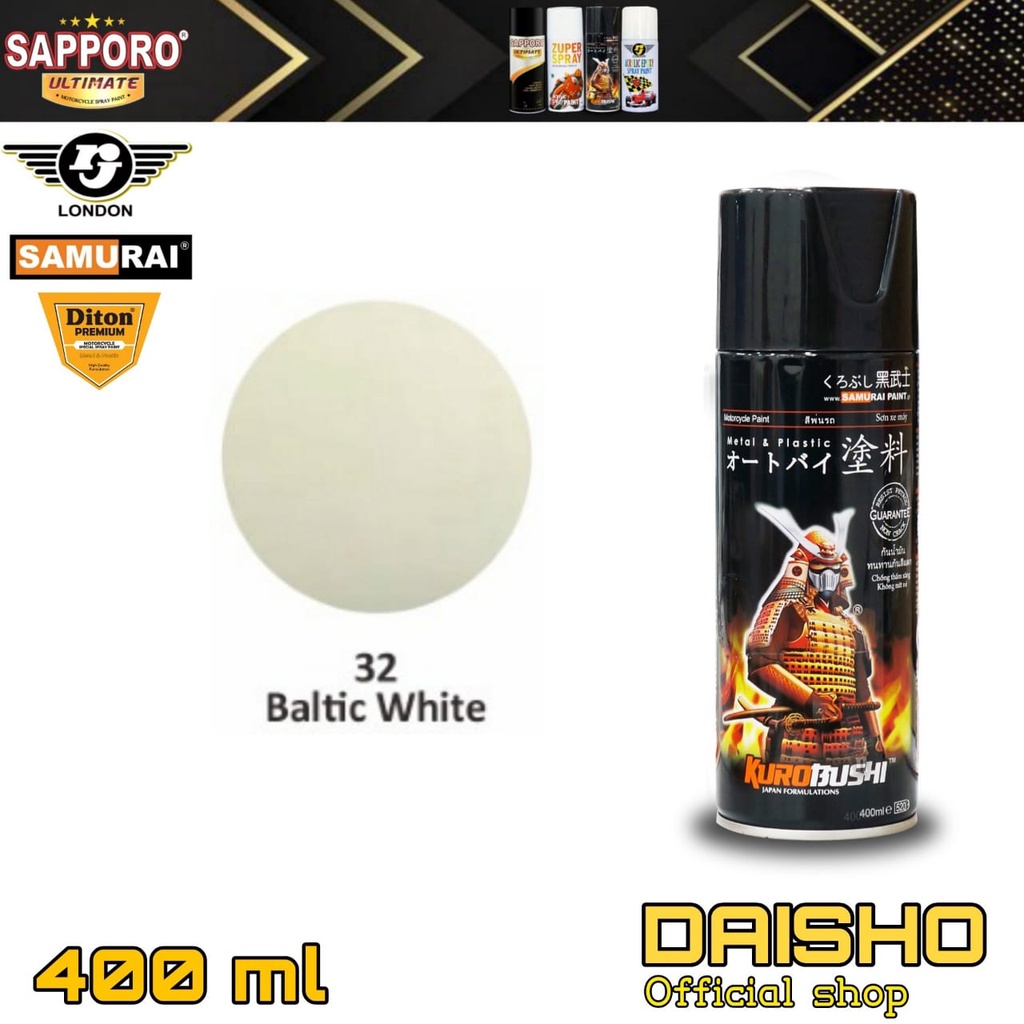 SAMURAI PAINT BALTIC WHITE 32 400ml PILOX PILOK CAT SEMPROT SPRAY PAINT PUTIH TULANG