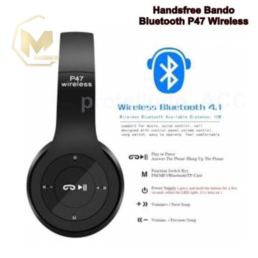 HEADPHONE BLUETOOTH P47 HEADSET BANDO GAMING LIPAT WIRELESS AUDIO STEREO SUPER BASS 5.0 EDR TRAVEL MA3602