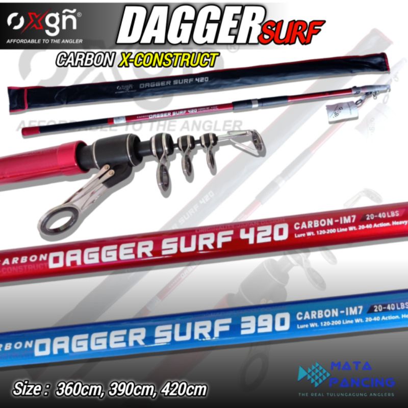 Joran surf Oxgn Dagger Surf 360 390 420 hard carbon teleskopik joran pantai dan tebing action daido tiger shark