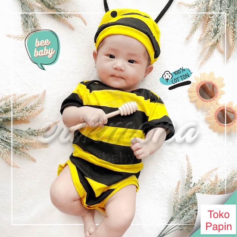 TokoPapin Baju Anak Bayi Jumper Anak Bayi Motif Karakter Lucu Katun Halus Set Topi