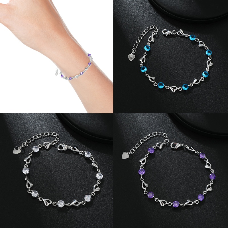 Gelang 925 Sterling Silver Aksen Zirconia Putih Untuk Wanita