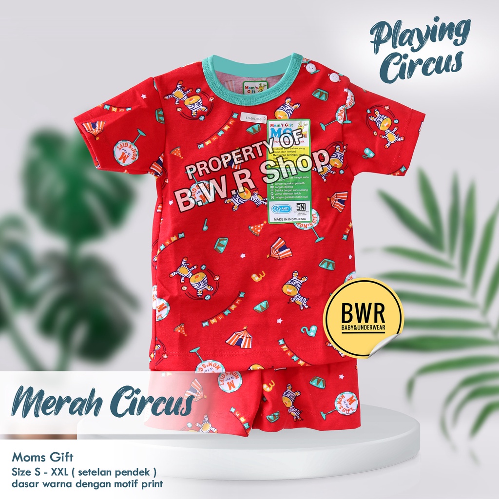 Setelan PENDEK Moms Gift Playing Circus / Baju Bayi Setelan Piyama Anak Unisex Pendek Baju Tidur 08mg | Bwr