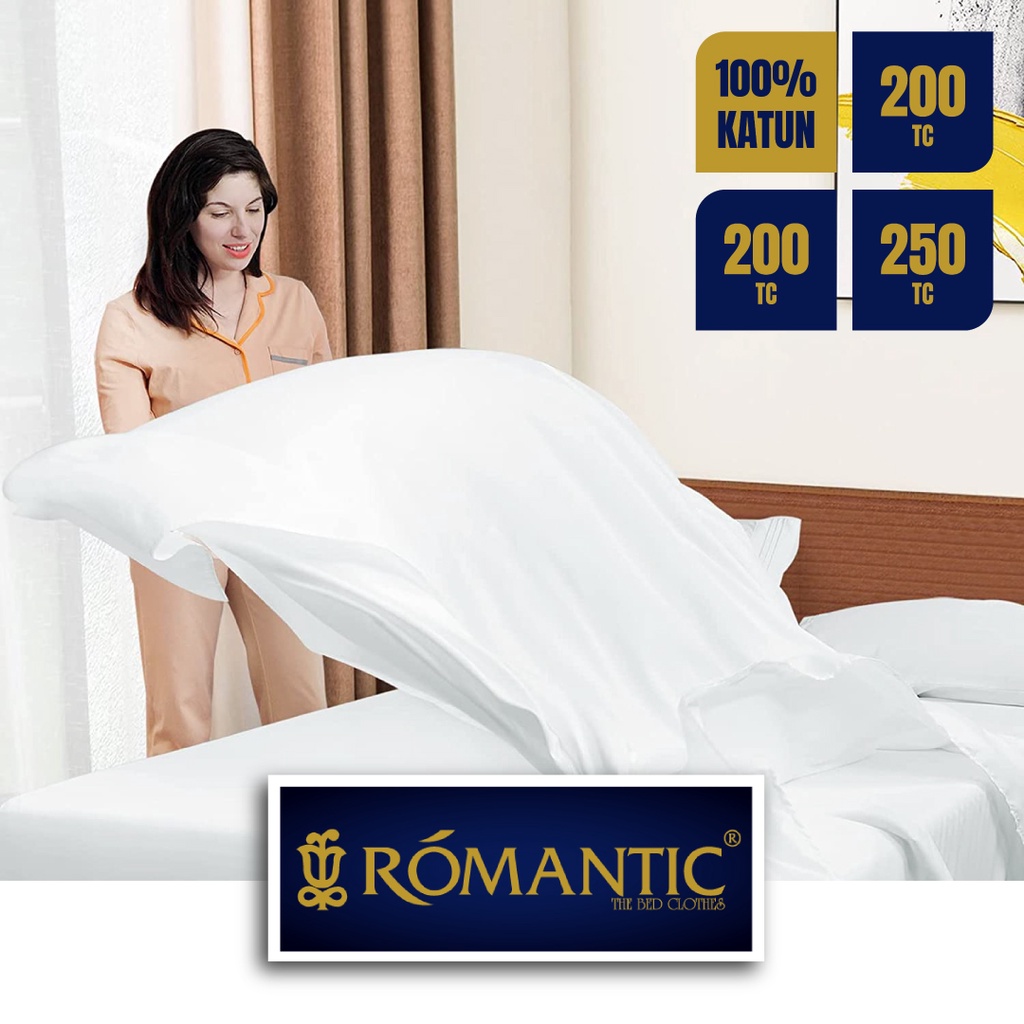 Flat Sheet Full Cotton 300 TC Hotel Sprei Dobby White stripe bintang