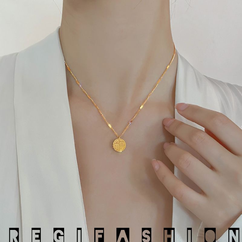 Kalung Titanium Wanita Liontin Bulat Korea