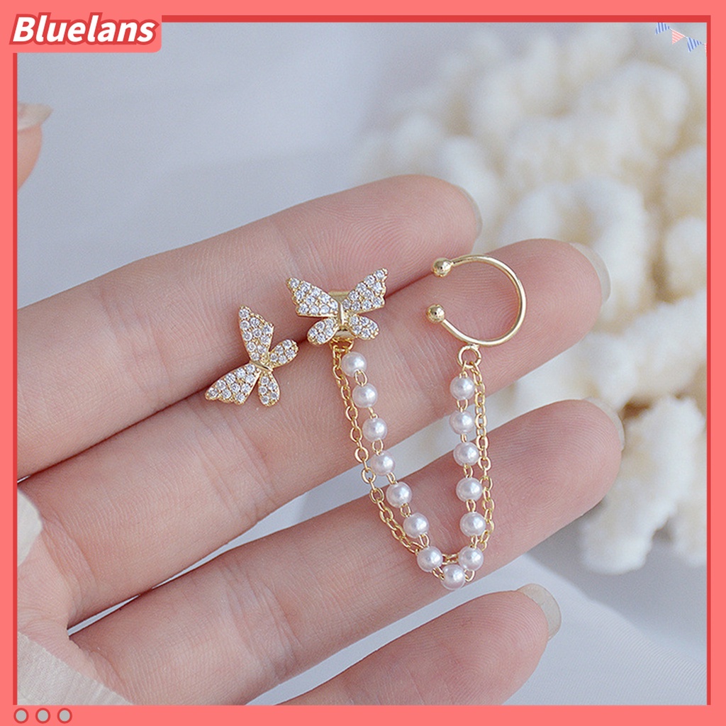 2pcs / Set Anting Stud Bentuk Kupu-Kupu Aksen Berlian Imitasi Untuk Wanita