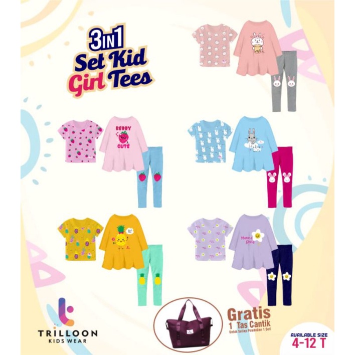 3 In 1 Set Kids Girl Tees By  Trilloon Kids Wear