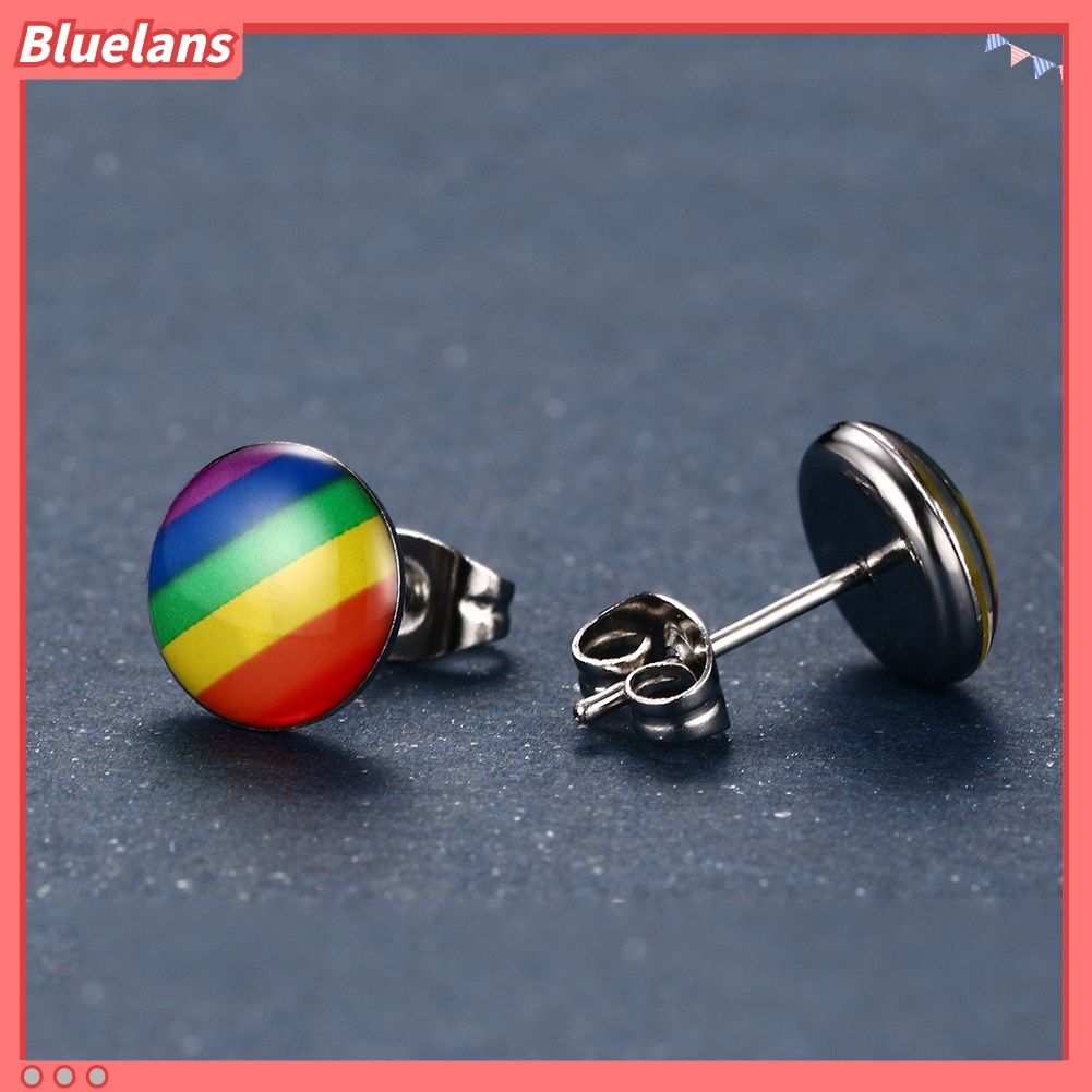 Anting Stud Bentuk Bulat Warna Pelangi Untuk Wanita