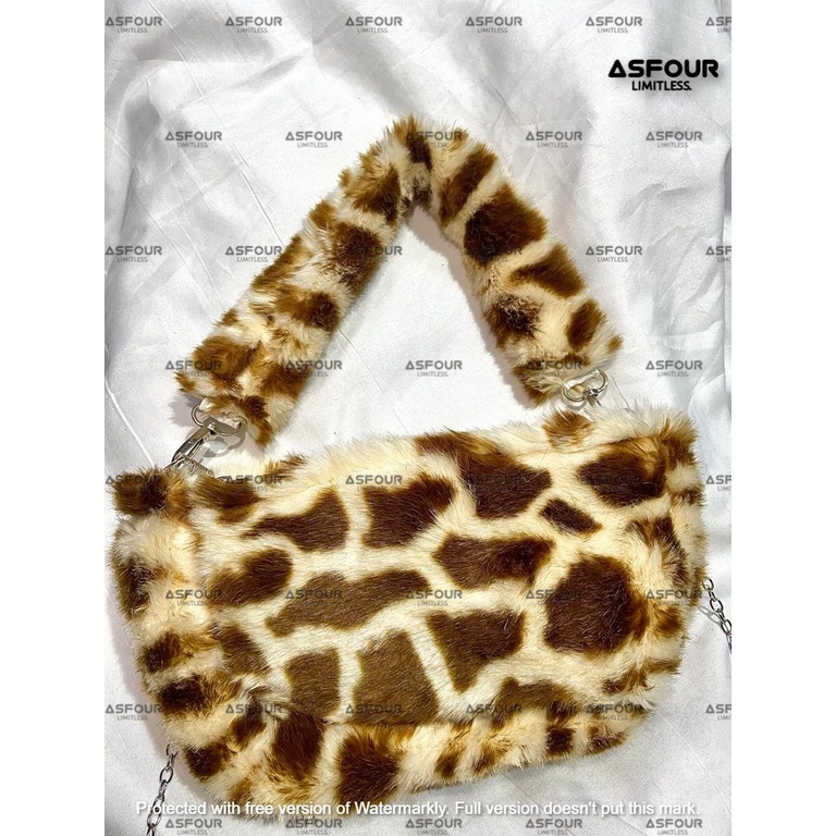 Asfour - Animal Shoulder Bag Slingbag Bulu Korean Style Wanita Terbaru Fur Animal Pattern Handbag