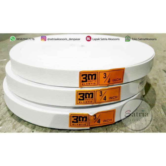 Elastis 3M / Bahan Elastic 3M / Karet Elastis 3M 3/4 inch 2cm Putih