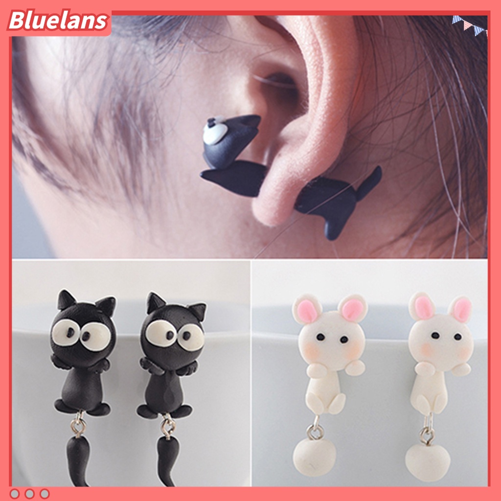 Anting Tusuk Bentuk Kartun Hewan Bahan Polymer Clay Handmade Untuk Pesta