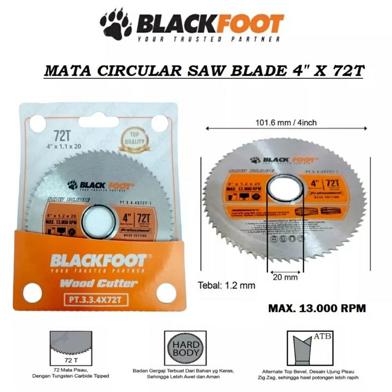 BLACKFOOT Mata Circle 4&quot; × 72T Mata Potong Kayu 4 inch Circular Saw Blade