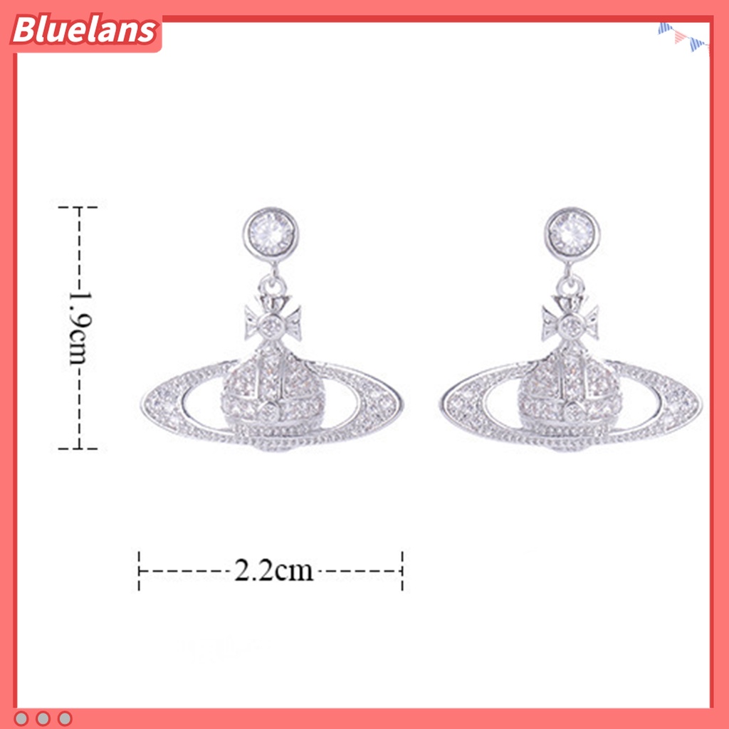 1 Pasang Anting Stud Hias Liontin Planet Aksen Berlian Imitasi