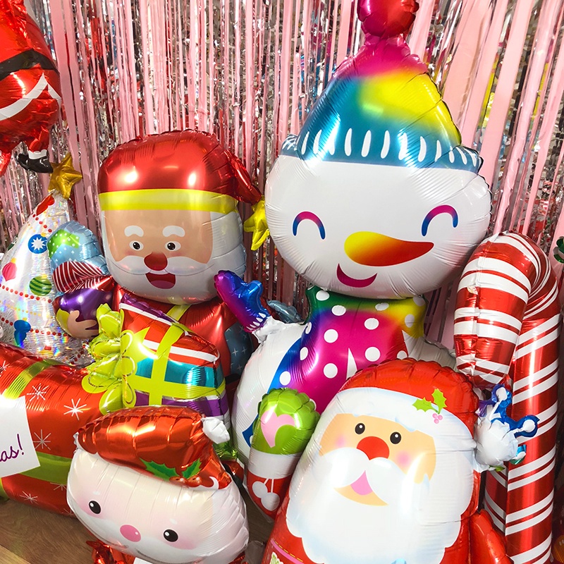 Balon Bentuk Kartun Santa Claus Snowman Elk Bahan Aluminum Film Untuk Dekorasi Pesta Natal