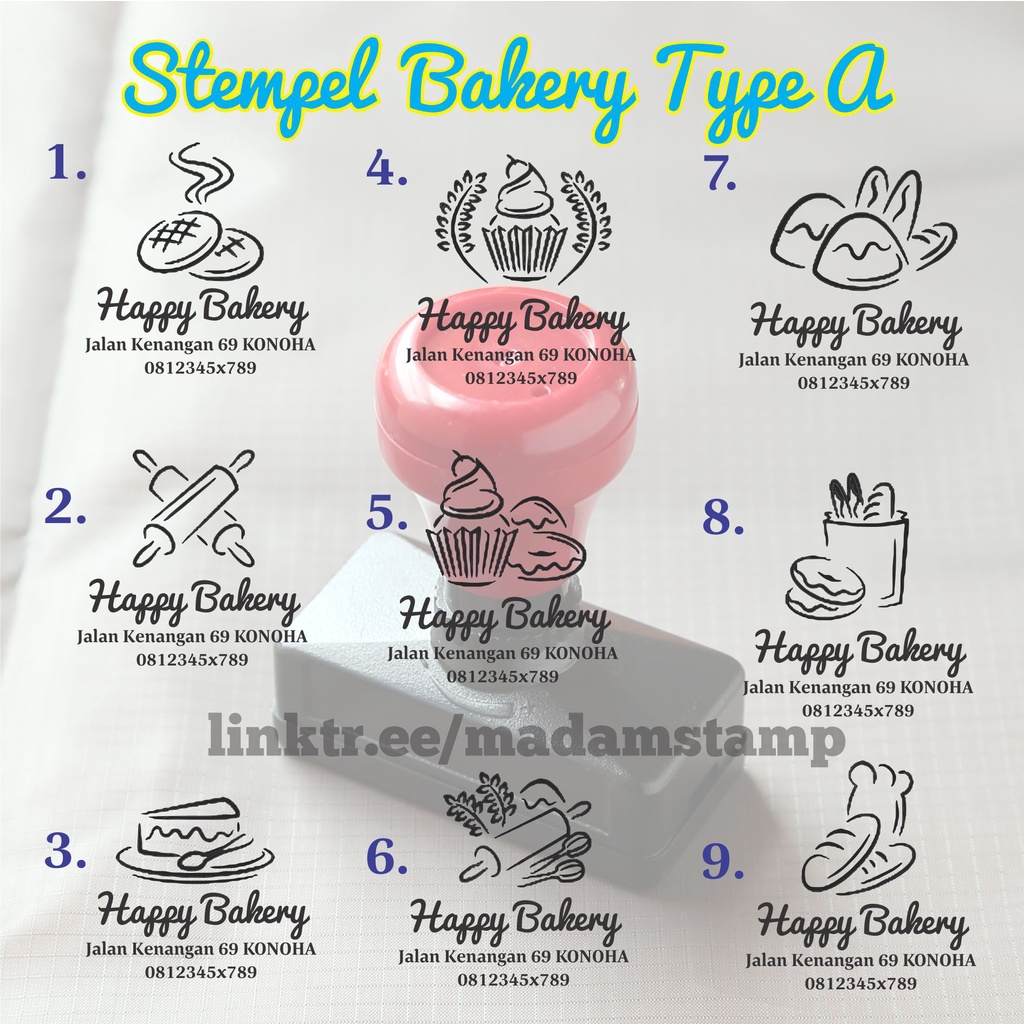 

stempel kemasan roti A kardus kertas bakery donat donnut cake roti food packing jajanan branding nama usaha toko tinta permanent permanen 5ml otomatis custom stamp