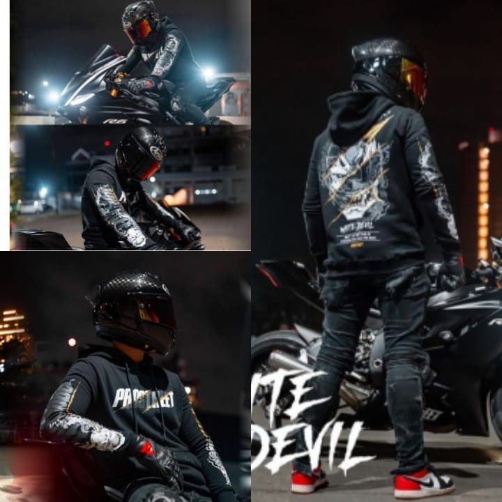 Jaket Hoodie Prostreet WHITE DEVIL Hitam Unisex Motip Pulprint Bahan Tebal