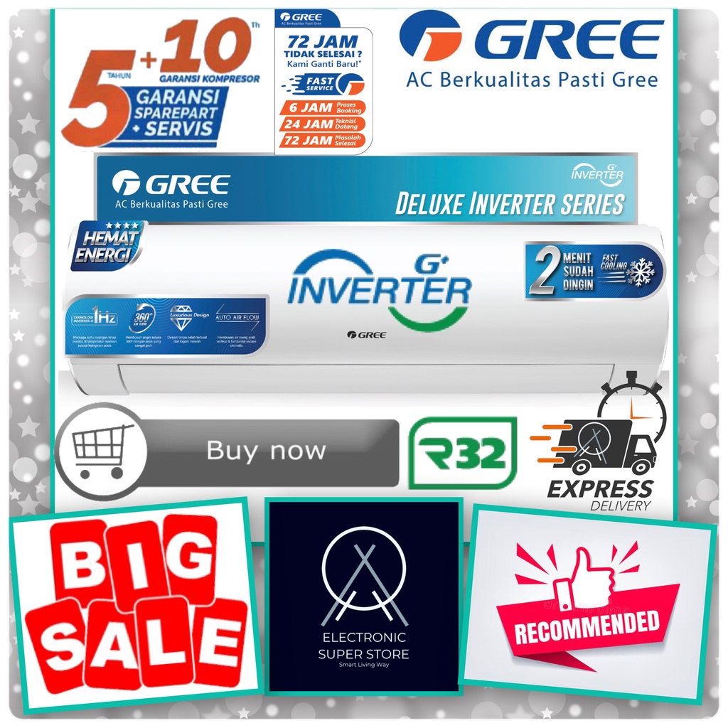 AC GREE INVERTER 1.5 PK GWC-12F1S FAST COOLING AC 1.5PK LOW WATT AC 1.5PK GREE