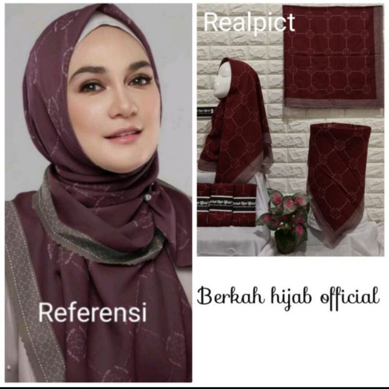 HIJAB VOAL DENAY segiempat motif lasercut printing premium/Edisi Agustus/merah putih