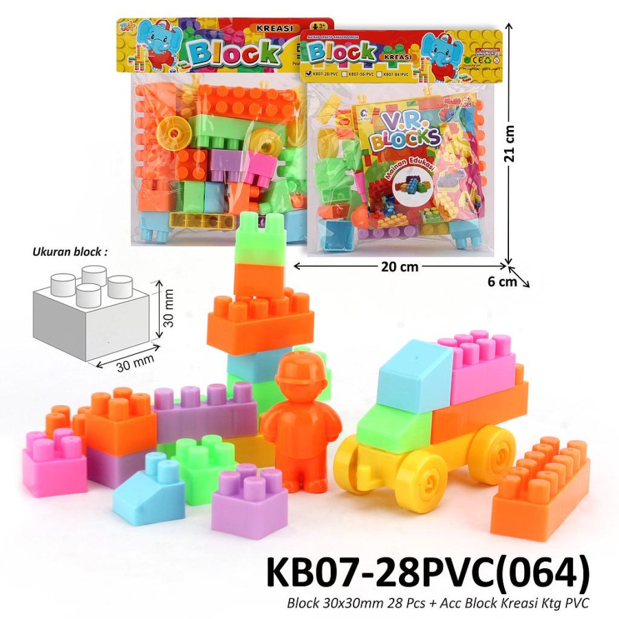 U0242 Mainan Anak Block Kreasi / Lego Susun 30x30mm 28 Pcs KB07