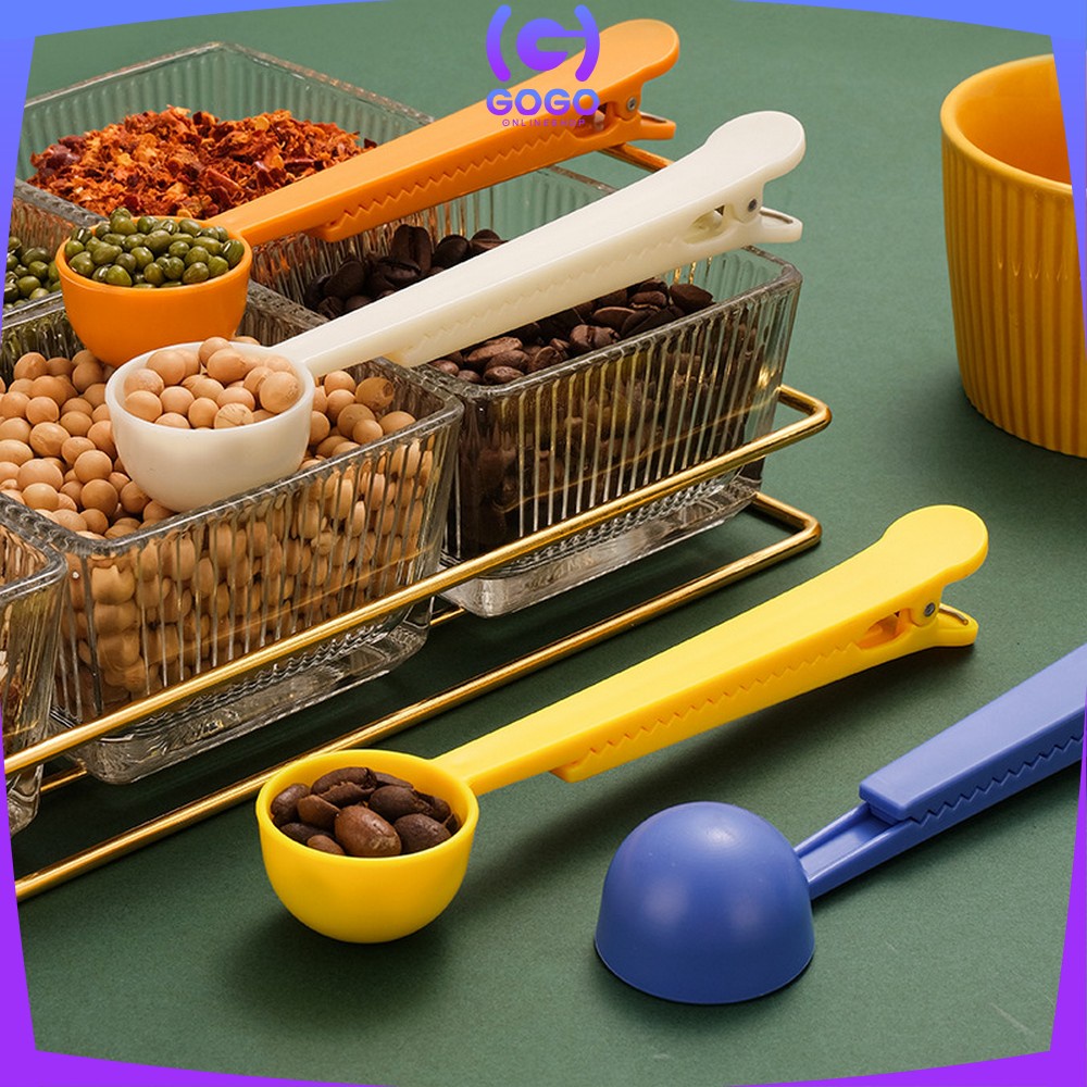 GOGO-C512 Sendok Takar 2in1 Dengan Klip Segel Penjepit Multifungsi / Sendok Kopi Bahan Plastik Jepit Bungkus / Measuring Spoon With Sealing Clip