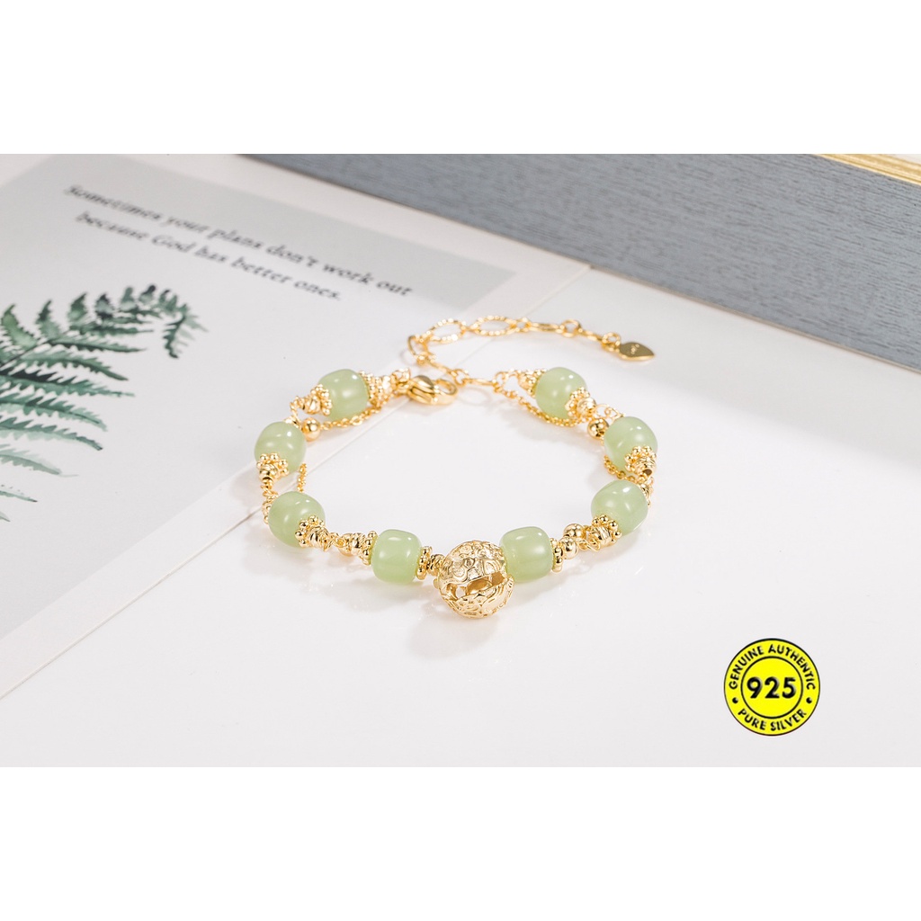 18K Gold Hetian Jade Double-Layer Bell Bracelet U1105