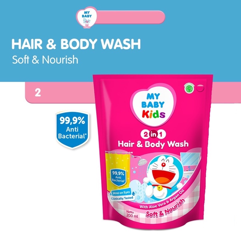 My Baby Kids Hair and Body 200ml Pump Refill Pouch My Baby Sabun Shampo Anak 2in1 Botol Kemasan Refill isi Ulang