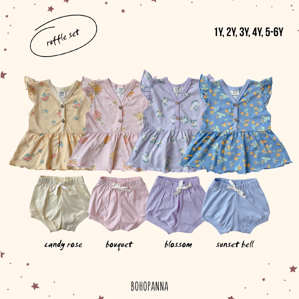 Baju Bayi Ruffle Set Setelan Anak Perempuan Bohopanna1-6 Tahun