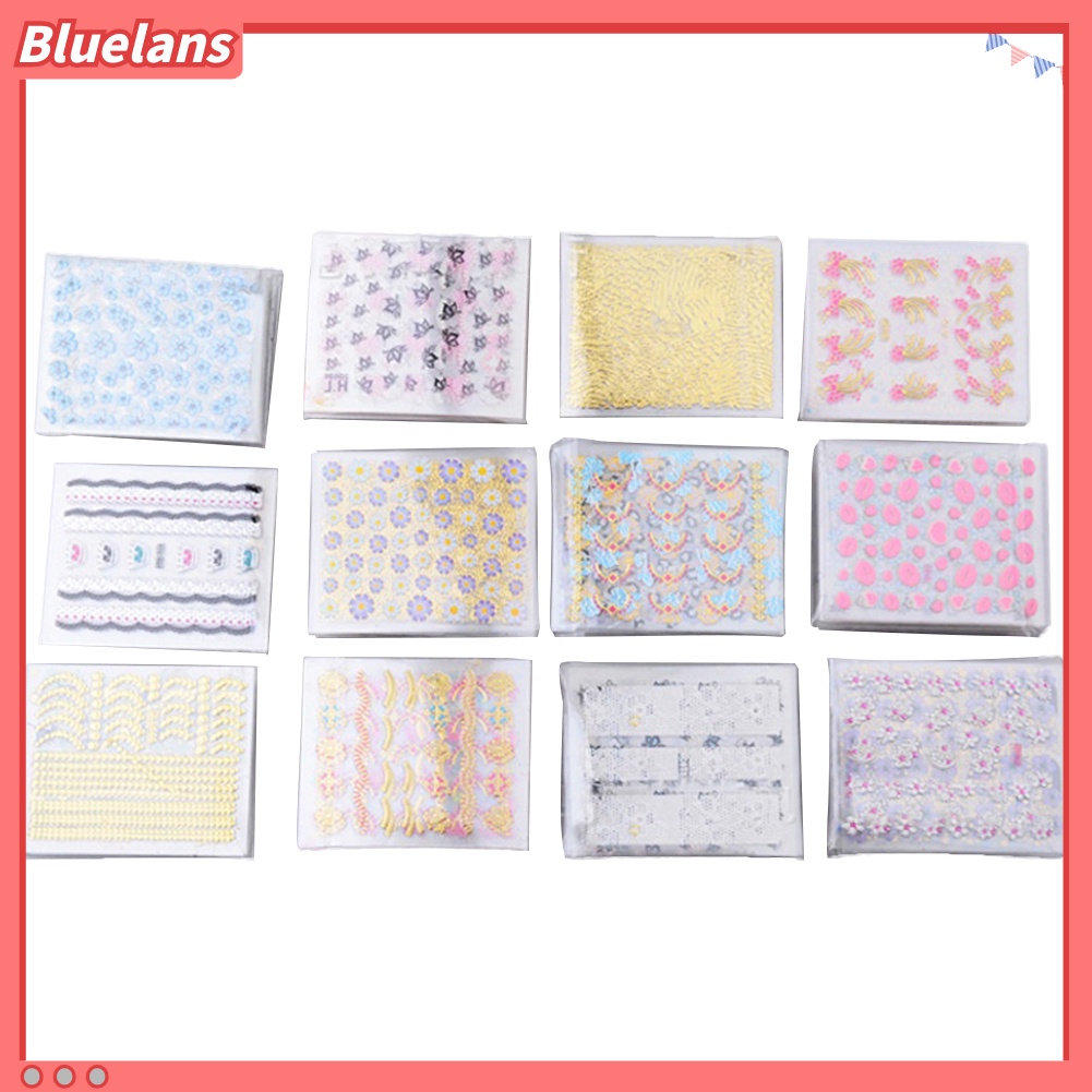 Bluelans 10 Lembar Stiker Kuku Motif Bunga Campur Untuk Dekorasi Manicure / Nail Art DIY