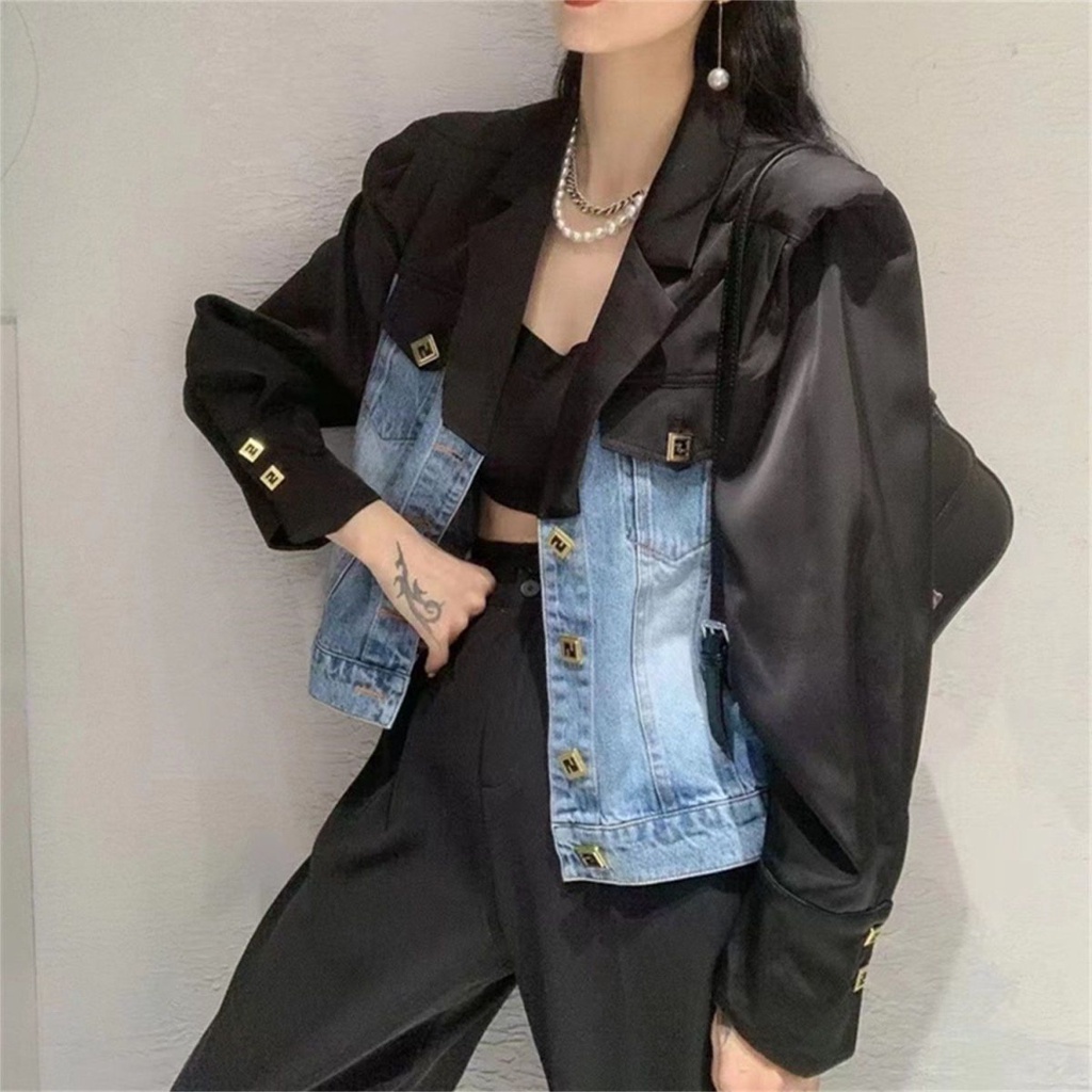 Jas jahitan desain jaket denim rasa niche pakaian wanita 2022 musim semi baru kepribadian modis top