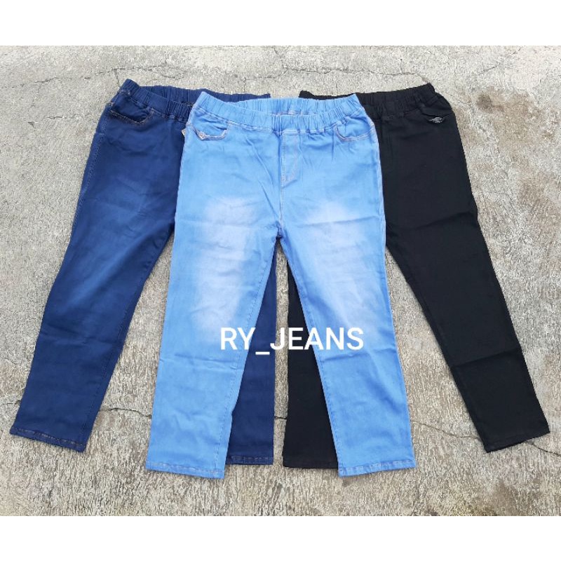 Celana jeans jumbo wanita pinggang kolor karet jeging jeans leging jeans jumbo big size
