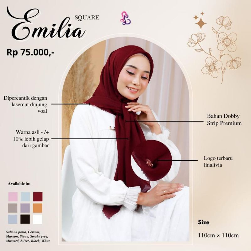 Linalivia Hijab || EMILIA SQUARE BY LINALIVIA HIJAB || Segi empat Emilia || PRODUK ORIGINAL || BISA 
