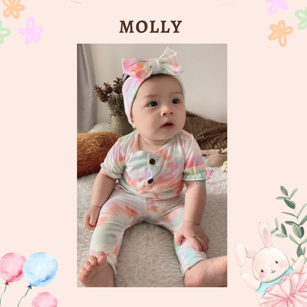 PROMO 6.6 plazababyku  MX MOLLY setelan bayi motif bunga yang lucu free headband PART2