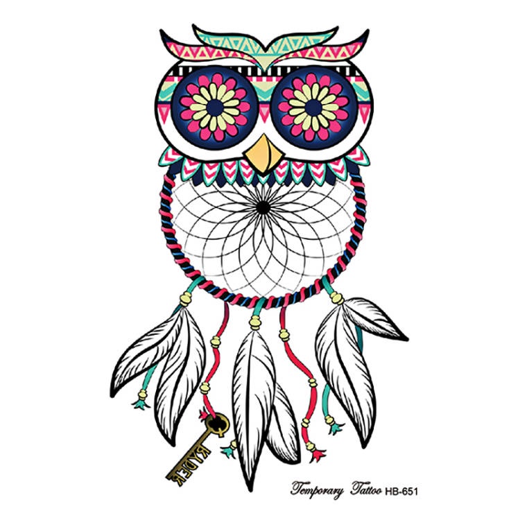 【BTI】Tato Sementara Tato Palsu Stiker Dream Catcher Burung Hantu Warna Tato Tahan Air