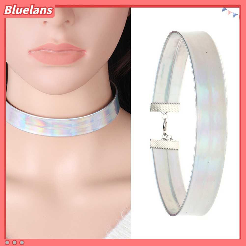 Perhiasan Kalung Choker Wanita Warna-Warni Holografik Laser Gaya Punk Untuk Hadiah