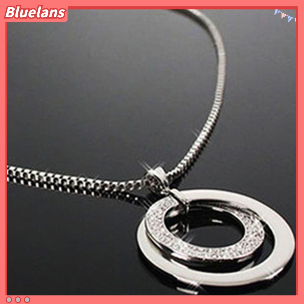 Bluelans Women Fashion Double Circles Rhinestone Inlaid Long Chain Necklace Jewelry Gift