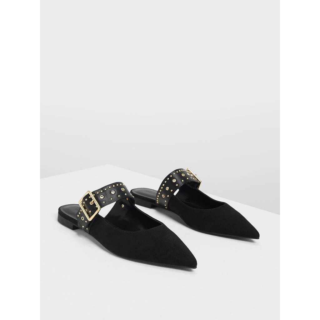 BELT SLOPPERS / STUDDED BUCKLE MULES - 0160