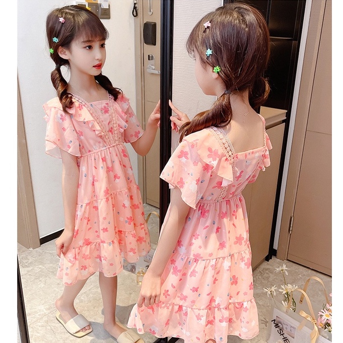 DR65-Dress Anak Perempuan Chiffon Flower Kesli