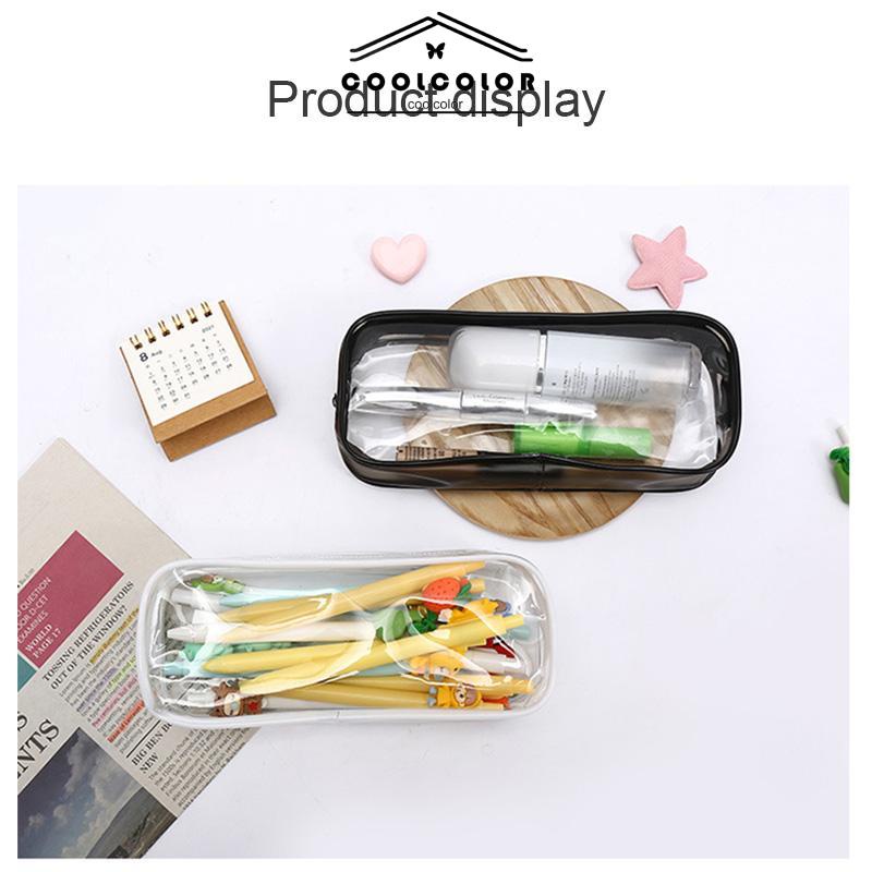 COD❤️Decompression Primary Middle School Students Competition Rotating Pen Can Write Student Rotating PenTransparent PVC Student Stationery Zipper Pen Bag Travel Portable Toiletry Makeup Storage Bag- cl