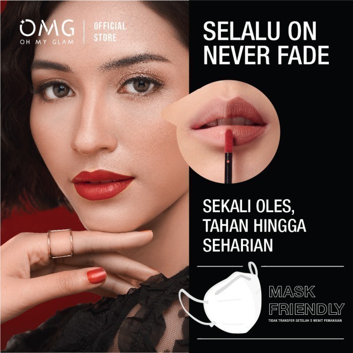 OMG OH MY GLAM Matte Kiss Lip Cream 3.5 g - Lip Cream Matte Dengan Warna Intense, Maskproof, Tahan Lama &amp; Ringan