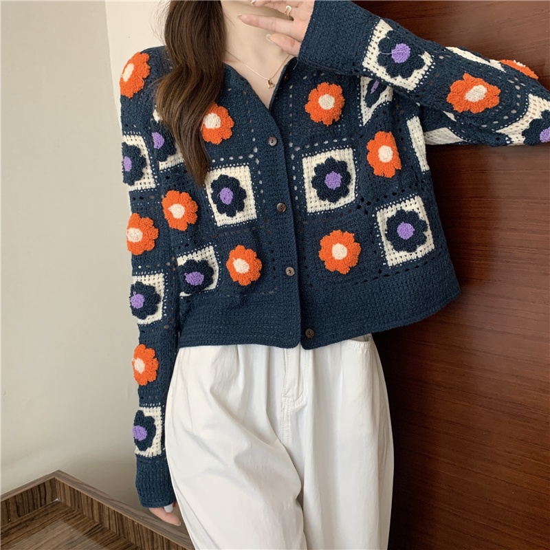 Atasan Rajut Wanita Korean Style Vintage Cardigan Rajut Kancing Lengan Panjang