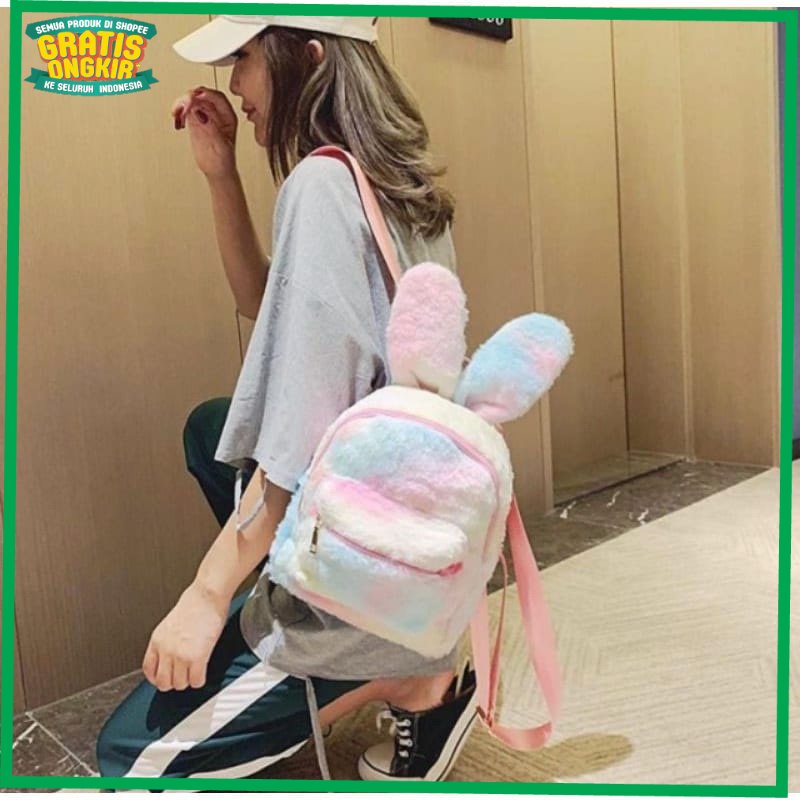 TAS BRANDED IMPORT KOREA / AS Tas Ransel Bulu - Ransel Bulu Import Korea Tas Wanita Lucu Bunny BULR 