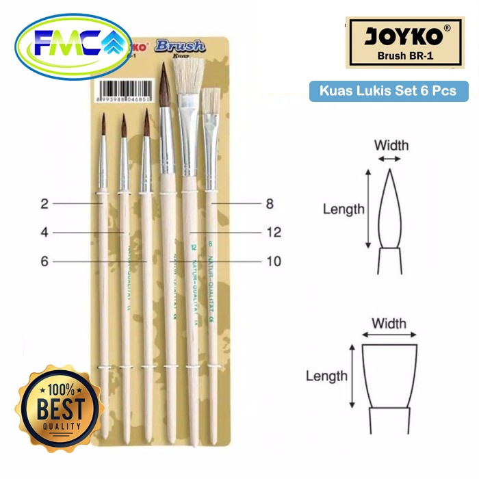 Kuas Lukis Set 6 Pcs Joyko Kuas Cat Air Melukis Mewarnai no 2, 4, 6, 8, 10, 12 Paint Brush Murah Kualitas Kuas Lembut