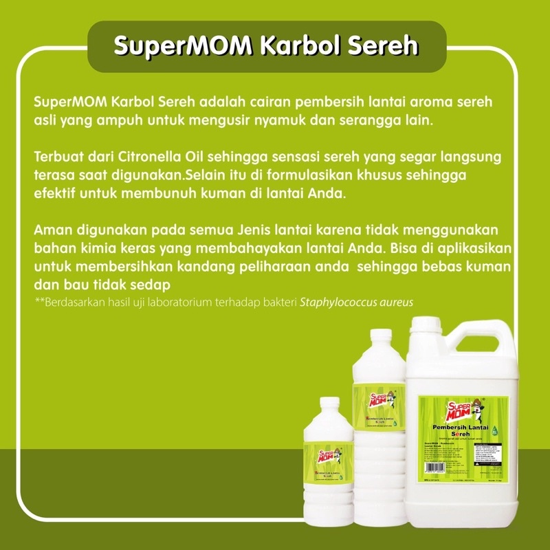 HCS - SuperMOM Pembersih Lantai/Karbol Sereh Antivirus &amp; Bakteri 1L