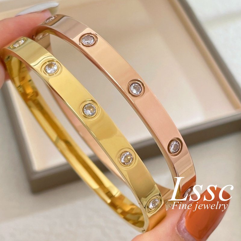 Gelang Titanium Anti Karat Permata Emas 18K Fashion Korea Bracelet Perhiasan Aksesoris Wanita