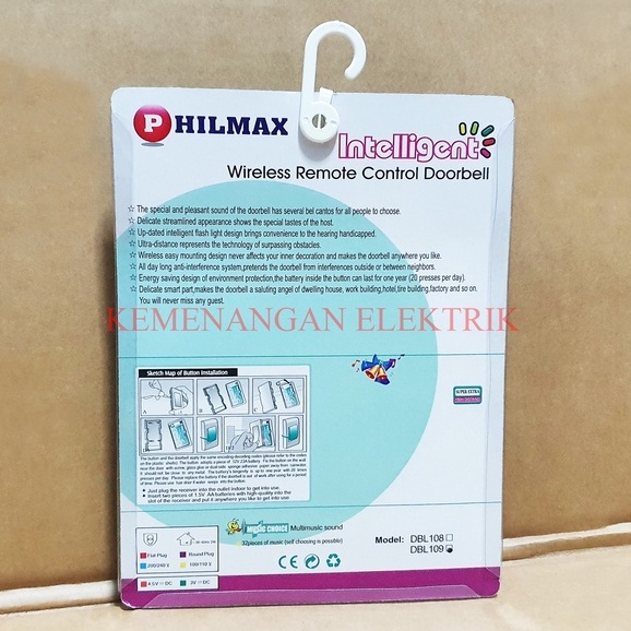 PHILMAX DOORBELL WIRELESS BATERAI / BEL PINTU RUMAH DOOR BELL BATTERY TANPA KABEL