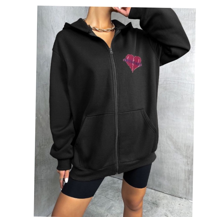 ARGOO NOS LOVE 2XL Hoodie Zipper Bigsize Wanita Oversize Jacket Sweater Kekinian Fashion Ala Korean Kasual Style