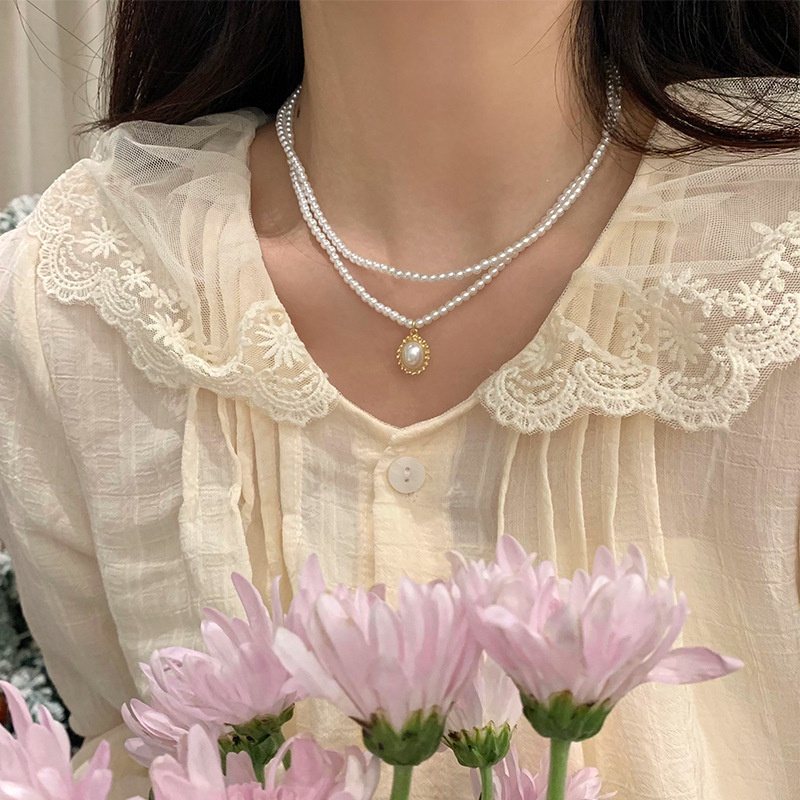 Kalung Choker Mutiara Ganda Gaya Retro Elegan Untuk Wanita