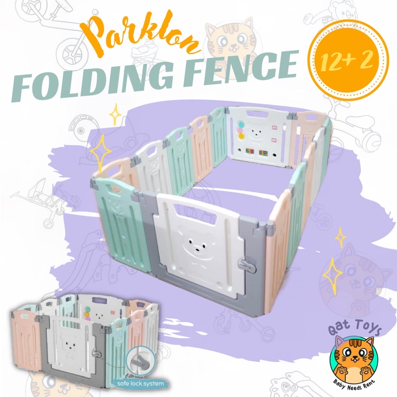 SEWA MAINAN PERLENGKAPAN BAYI, PAGAR PEMBATAS PARKLON FOLDING FENCE MIX COLOUR (12+2)